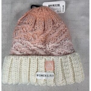 Adidas Women's Light Pink Acrylic Yarn Canyon Fold Beanie Winter Hat Warm NWT